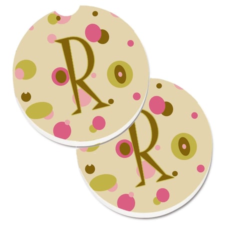Carolines Treasures Letter R Initial Monogram Tan Dots Set of 2 Cup Holder Car Coaster CJ1004-RCARC
